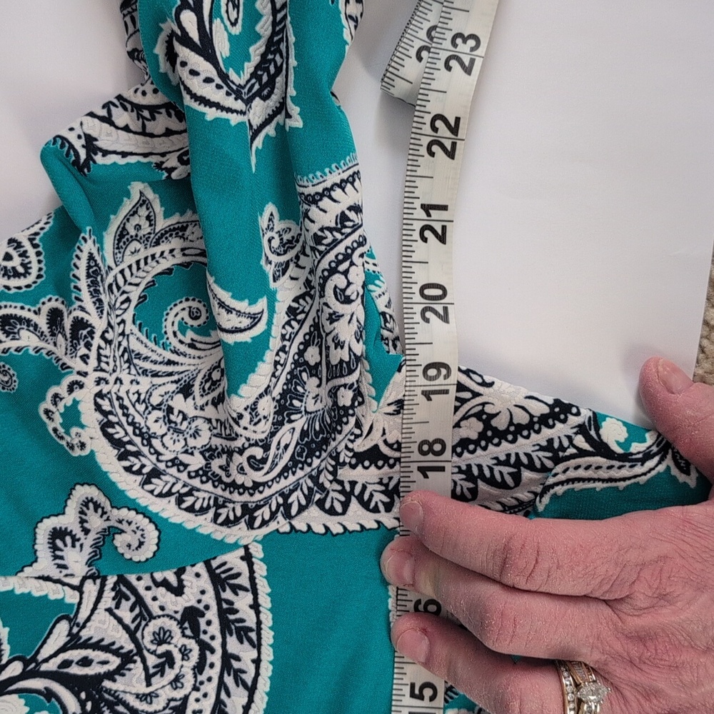 Sandra Darren Teal and Navy Paisley Long Sleeve Dress - Picture 5 of 9
